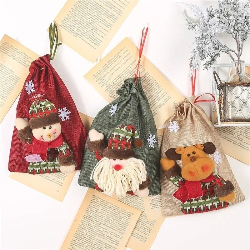 Christmas Linen Drawstring Gift Bag – Candy & Holiday Apple Bag