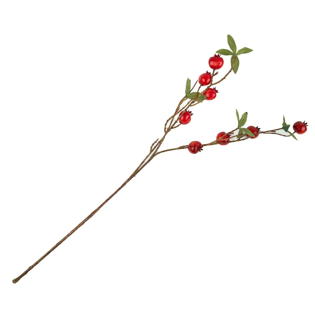 2colors 9 Heads Fake Pomegranate Branch Leaves Lifelike Red Orange
