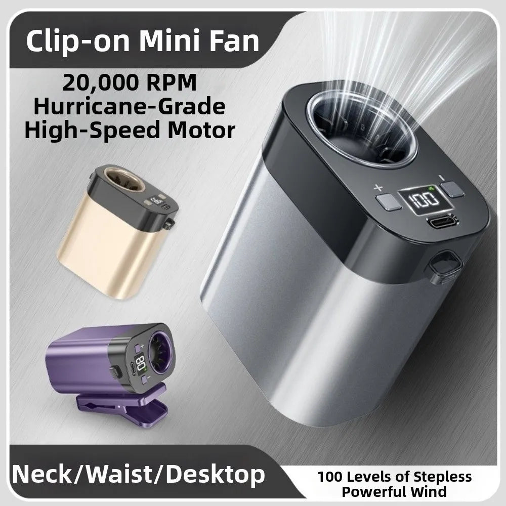 Hands-Free Waist Clip & Neck Fan – Rechargeable LED Mini Fan