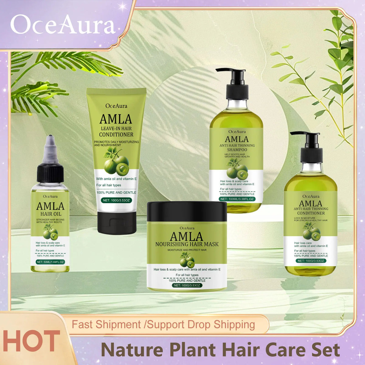 OceAura Castor Oil Hair Care Set – Shampoo, Mask & Serum