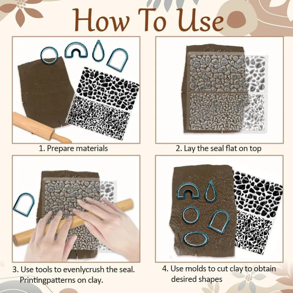 Polymer Clay Texture Sheets – Tile & Pebble Stamp Mat for DIY