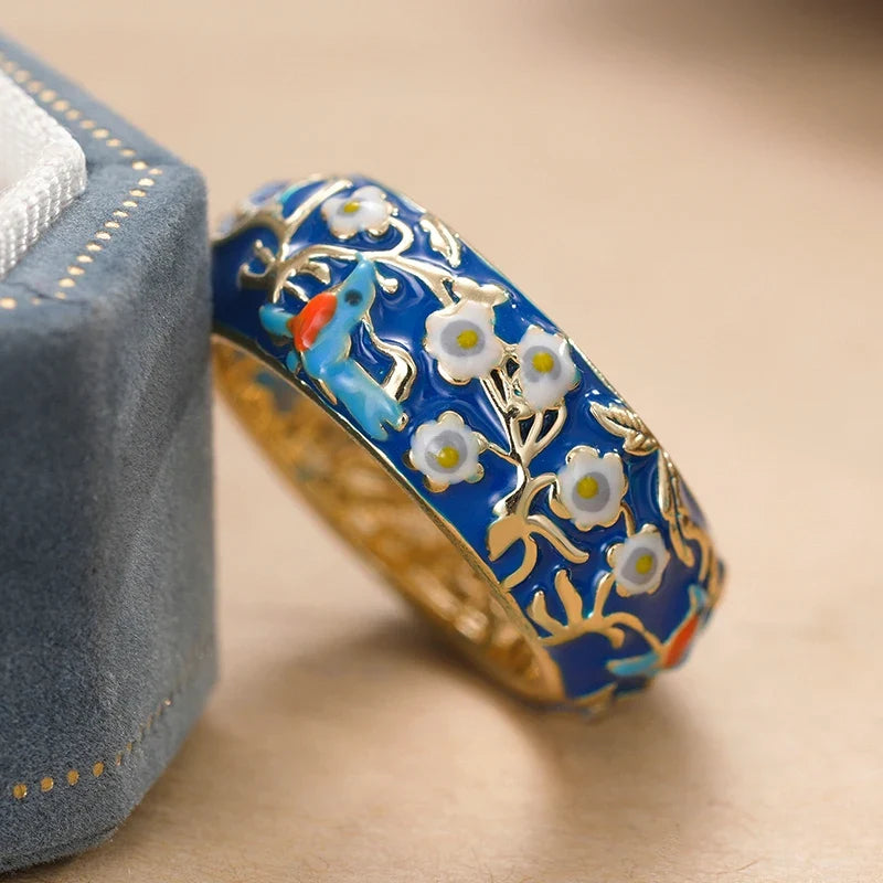 Huitan Blue Flower Ring for Women – Vintage Fashion Jewelry