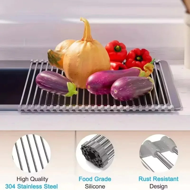 Foldable Stainless Steel Sink Drying Rack | Kitchen Dish Drainer
