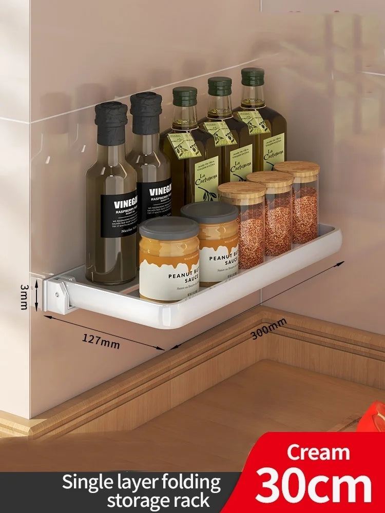 Wall-Mounted Folding Kitchen Seasoning Rack | Aluminum Organizer