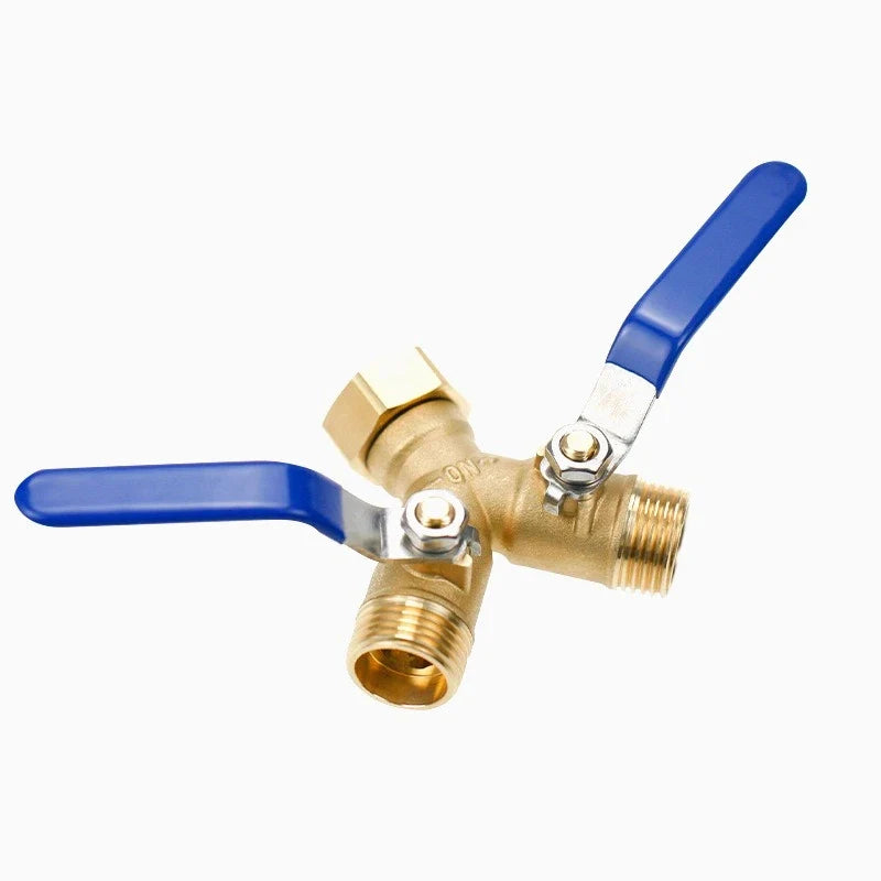 Brass 2-Way Garden Hose Splitter 3/4" Long Handle Valve