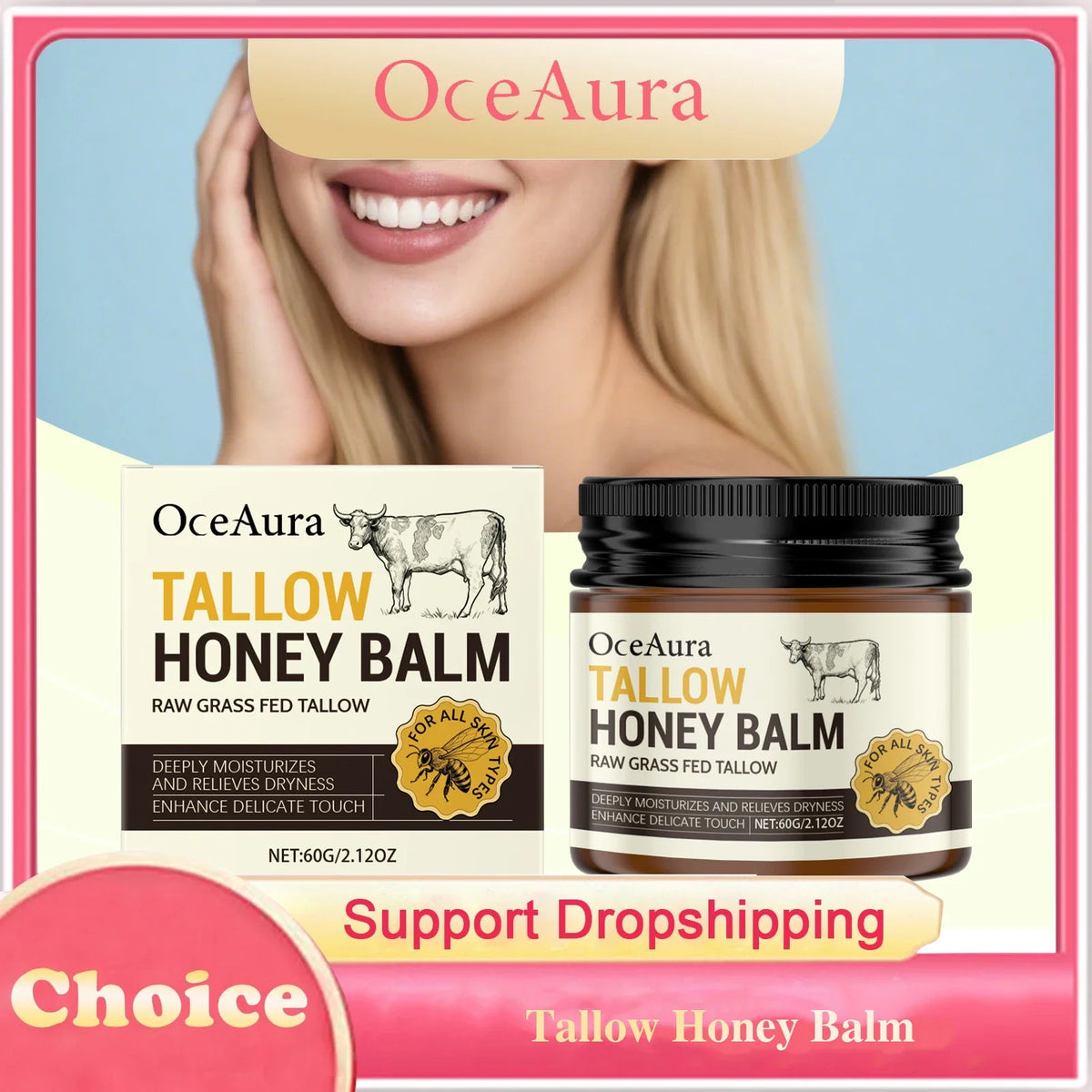 Grass Fed Tallow Honey Balm Nourishing Repair Damaged Skin Fade Fine