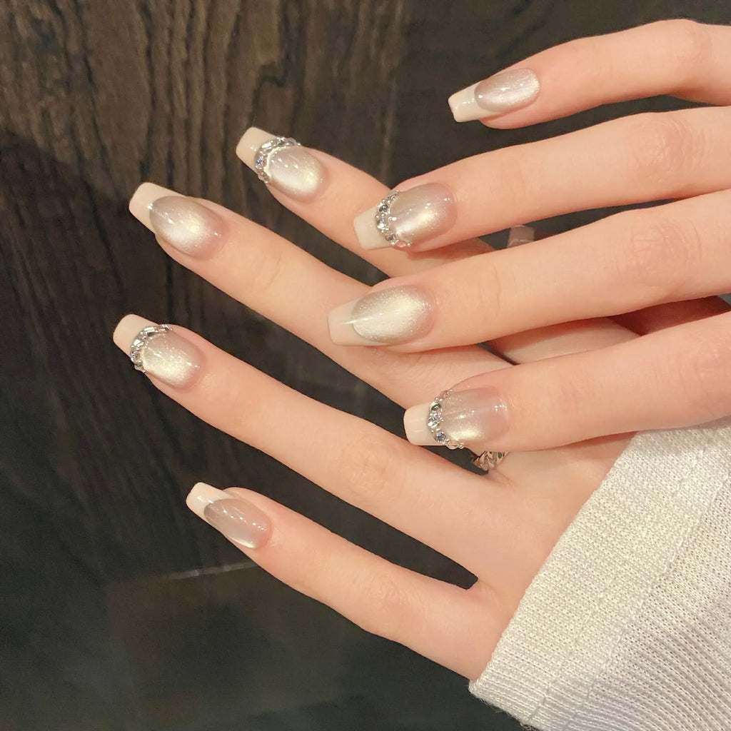 French Cat Eye Press On Nails – 10pc Almond False Nails