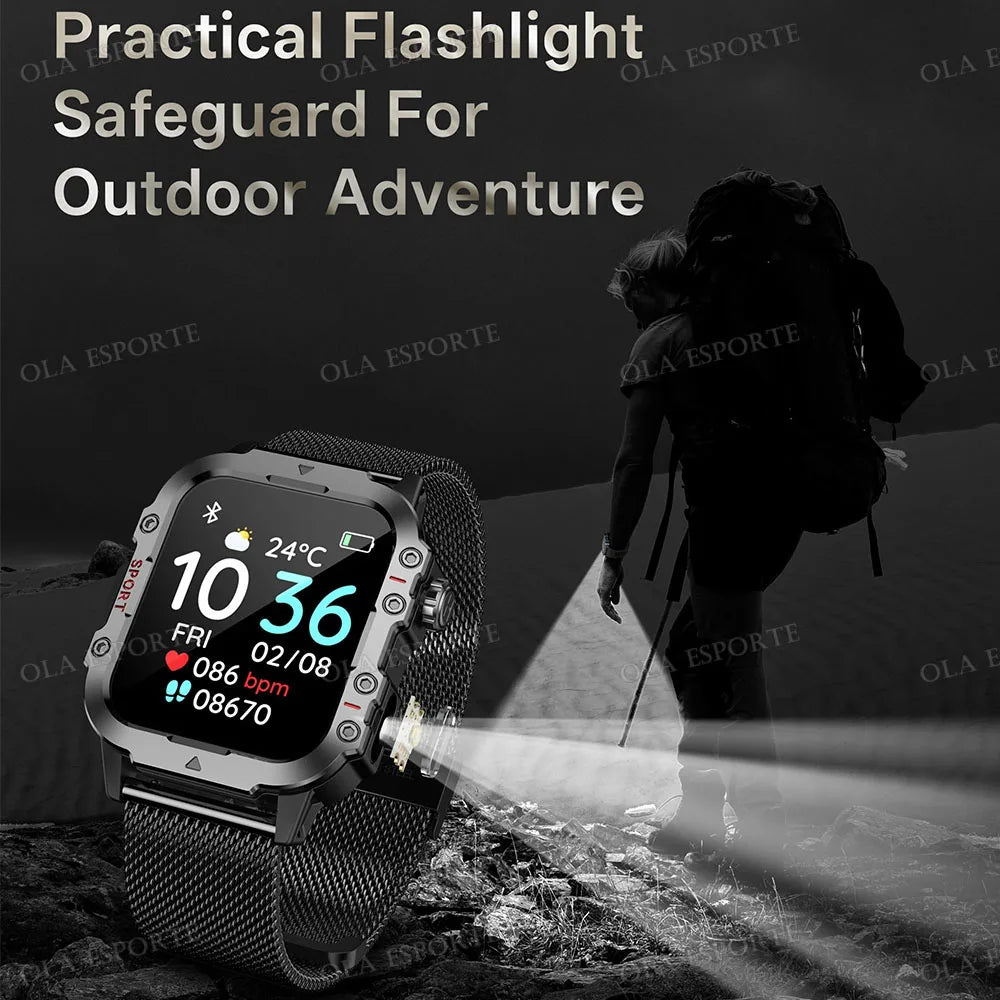 Military Outdoor Smart Watch Men S GPS Tracking Flashlight Bluetooth