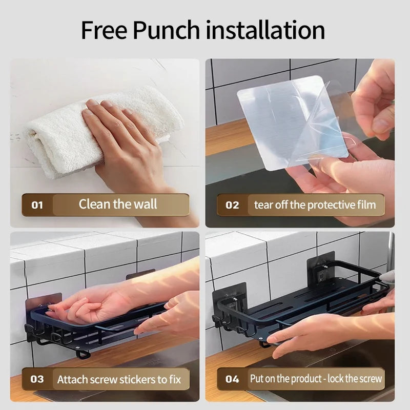 No-Drill Adhesive Kitchen Organizer Rack | Sponge & Soap Holder