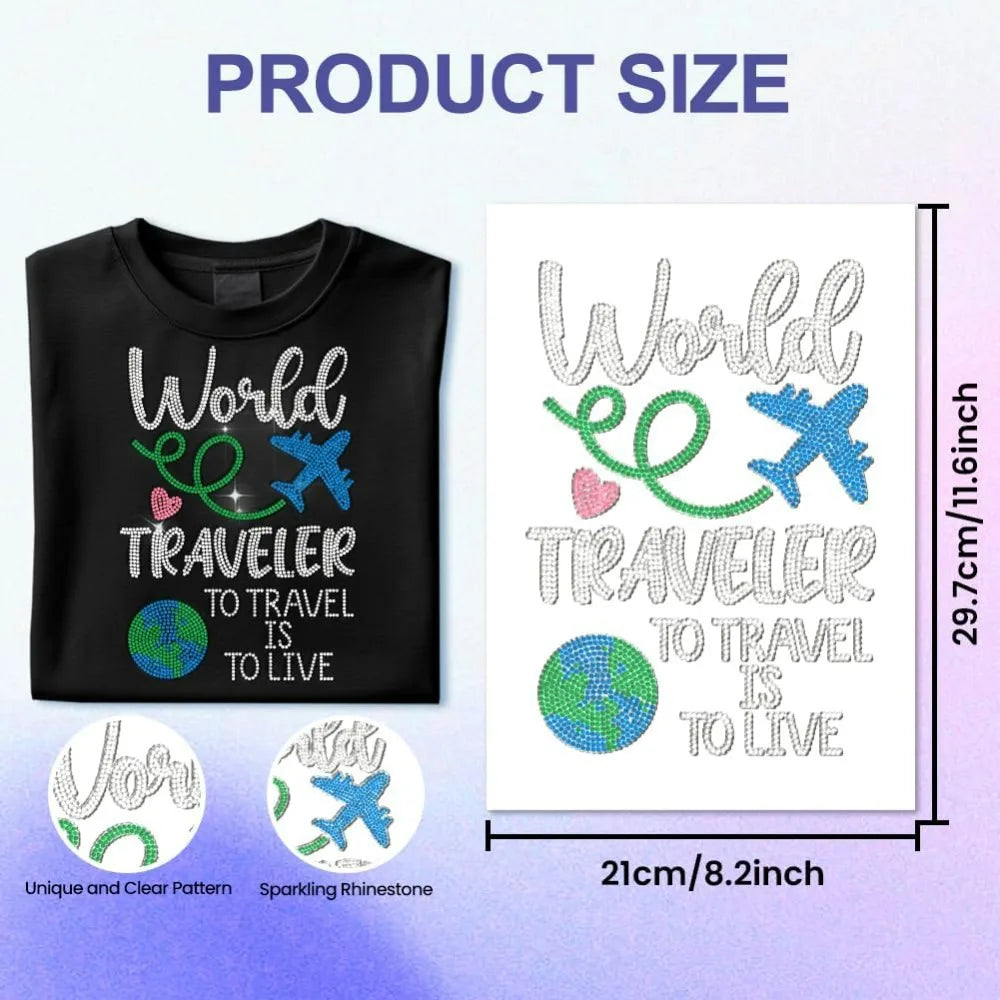 Large Rhinestone Iron-On Patch – World Traveler Hotfix Transfer
