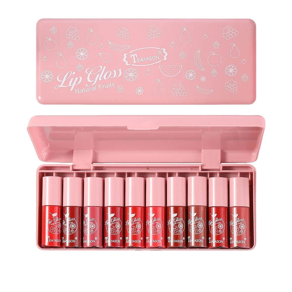 TEAYASON 10-Color Velvet Matte Lip Gloss Set – Waterproof