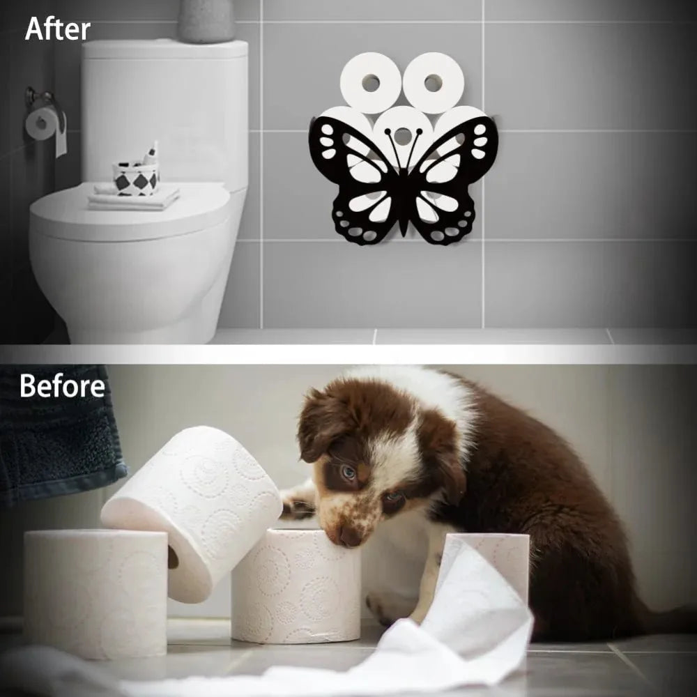 Forest Bear Metal Toilet Paper Holder – Black Wall Mount 8 Roll
