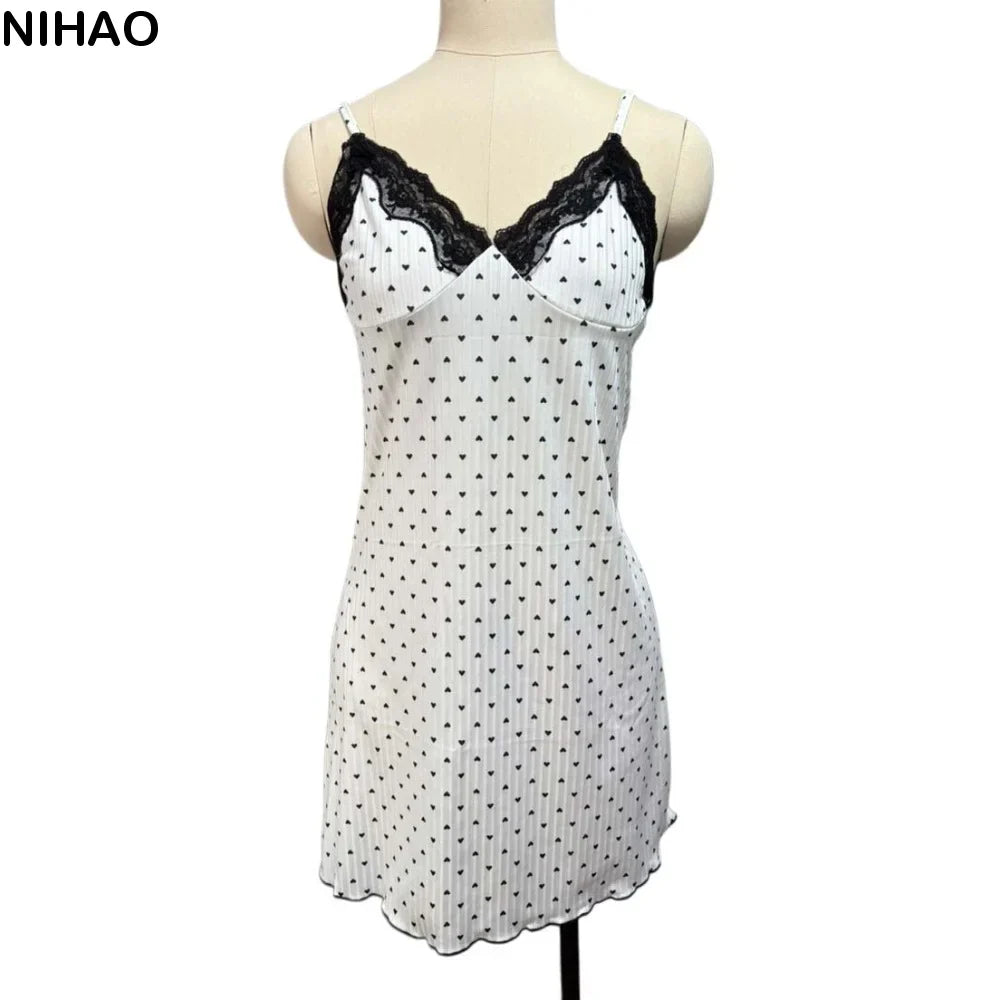 Women's Heart Print Lace Camisole Nightdress | Sleepwear S–XXL