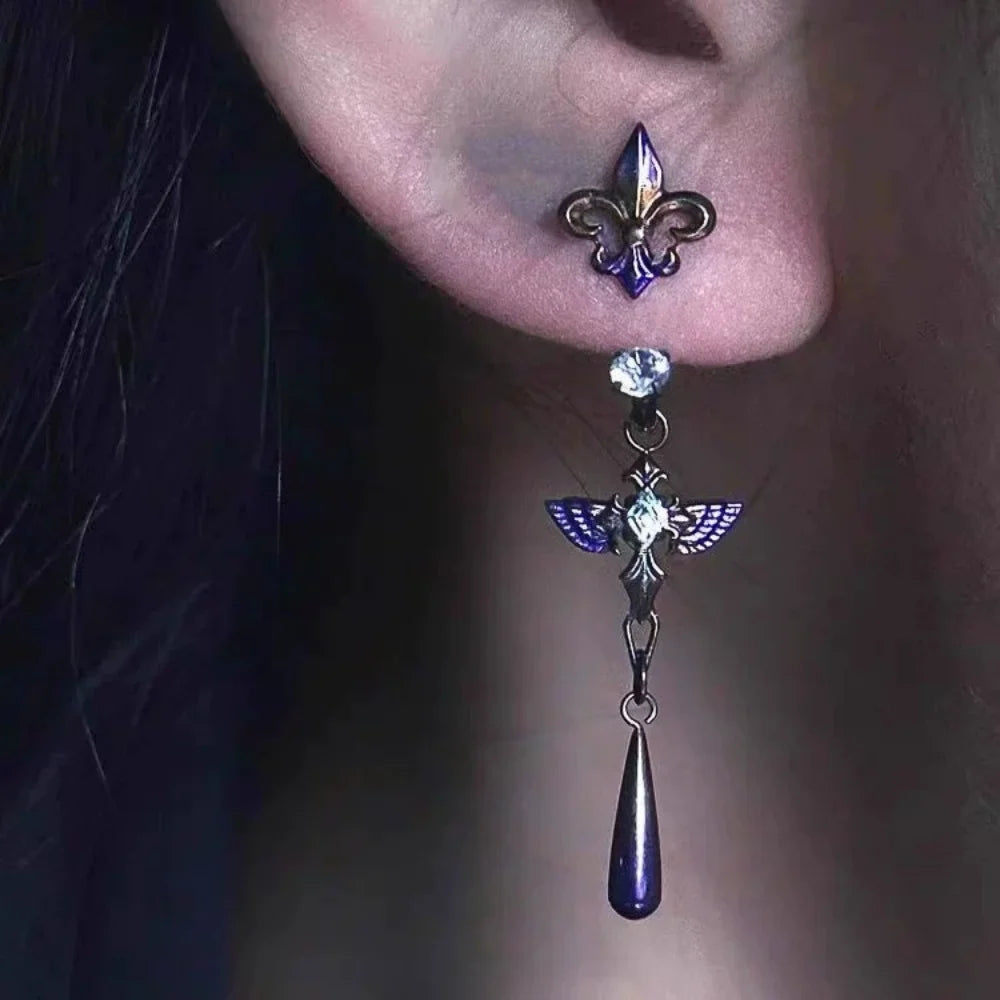 Purple Iris Drop Earrings – Minimalist Floral Studs for Women