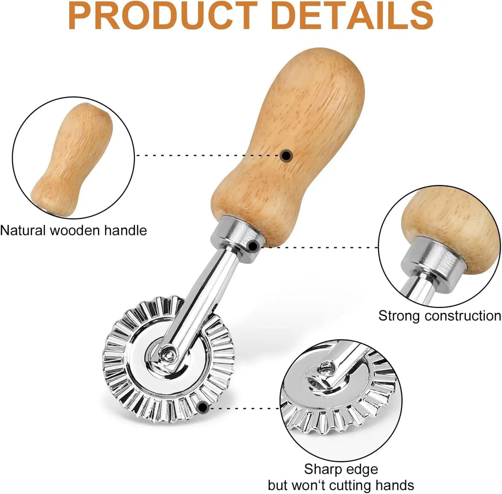Ravioli Stamp Maker & Cutter Set with Roller Wheel | Wooden Handle