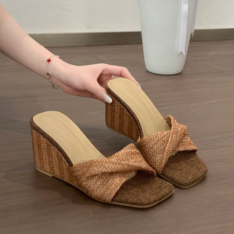 Women's Polka Dot Wedge Slippers – Square Toe Summer Slides