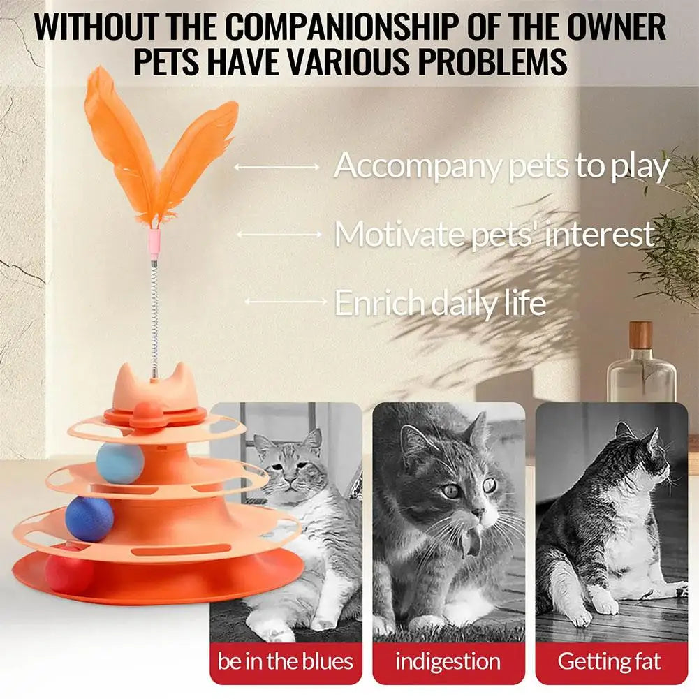 3-Layer Rotating Ball Tower Feather Cat Toy – Interactive Fun