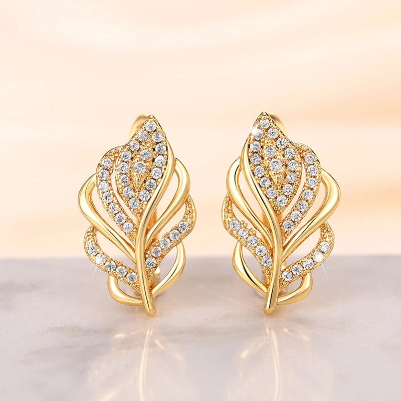 Huitan Gold Leaf Hoop Earrings | Cubic Zirconia Women's Jewelry