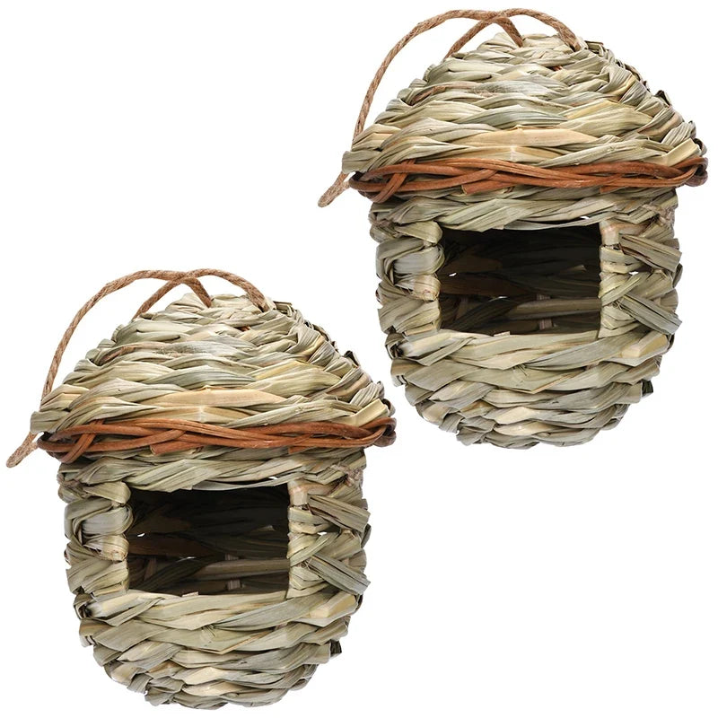 Handwoven Straw Bird Nest – Hanging Parrot Birdhouse Shelter