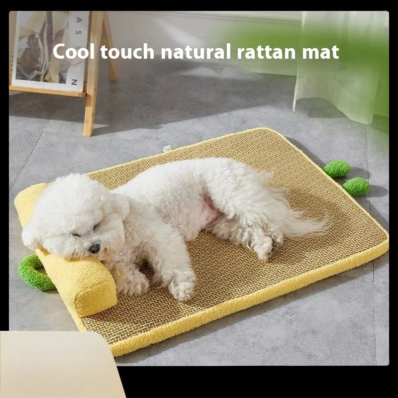 Summer Pet Cooling Mats Rattan Woven Breathable Heat Dissipating