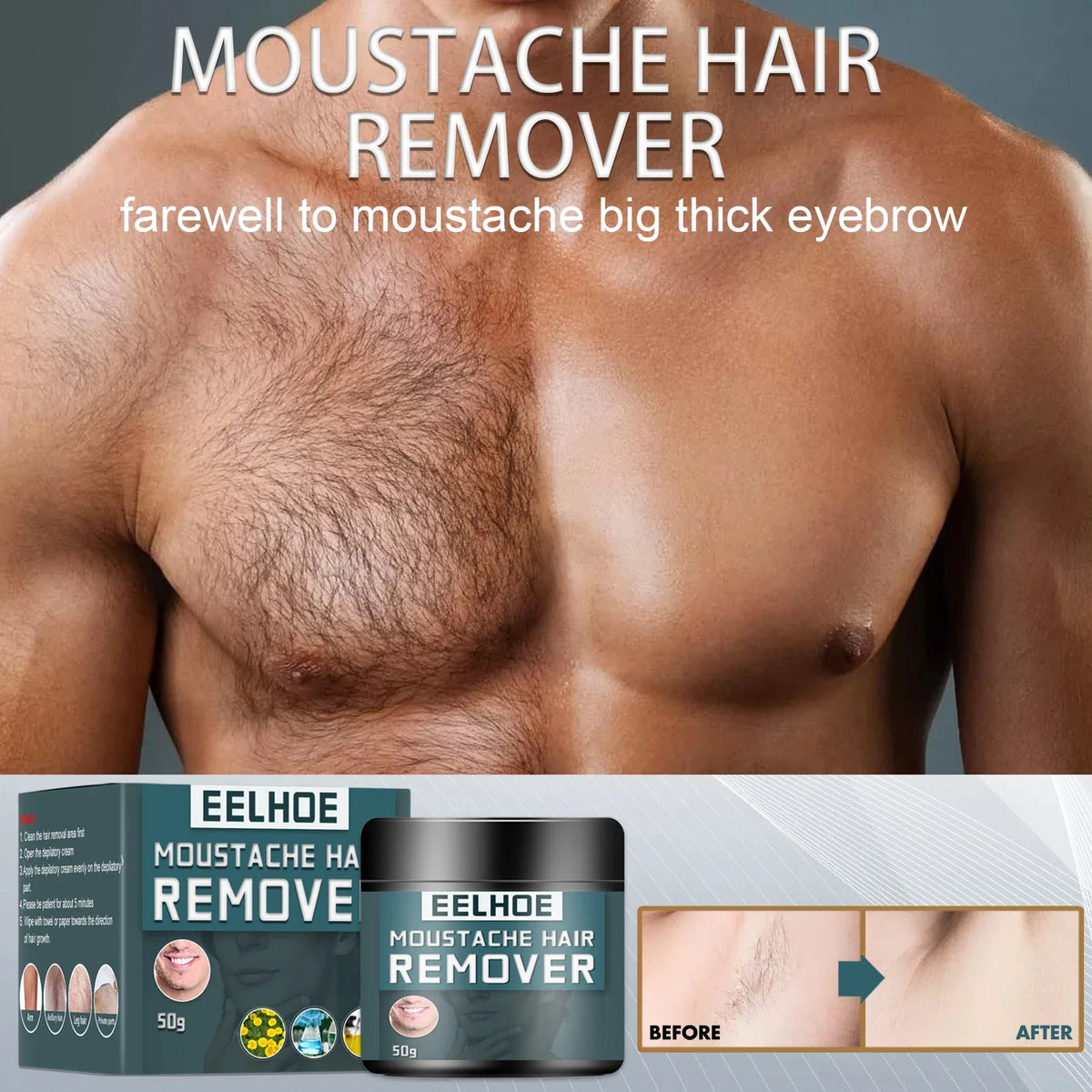 Men's Hair Removal Cream – Face, Beard, Underarms & Chest