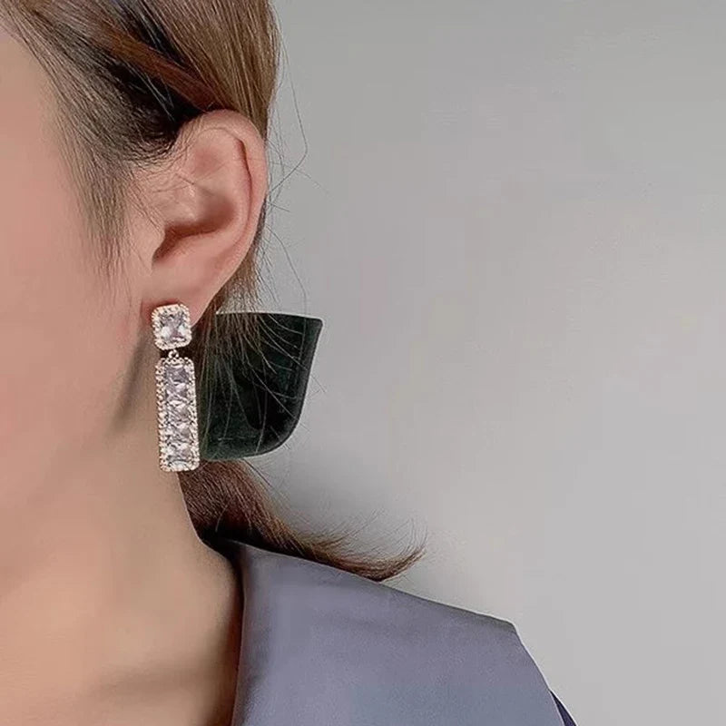 Huitan CZ Geometric Drop Earrings – Sparkling Crystal Women