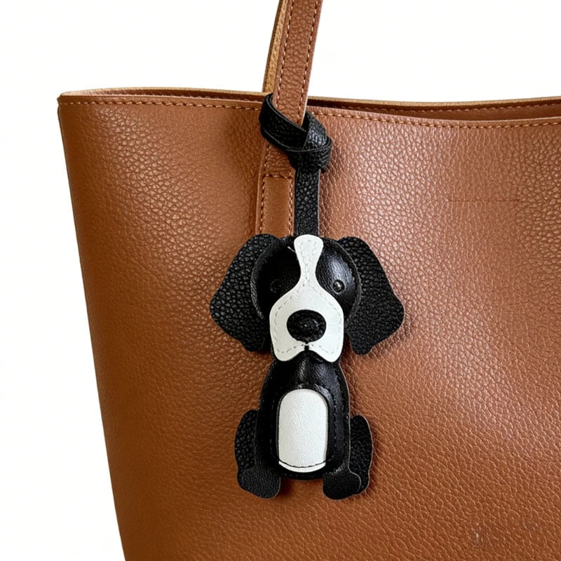 Border Collie Dog Keychain – PU Leather Puppy Bag Charm