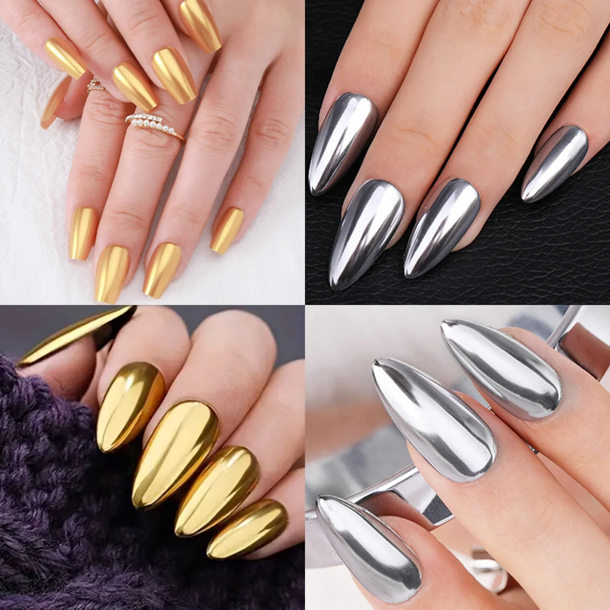 Metallic Chrome Mirror Nail Powder – Gold, Silver & Glitter