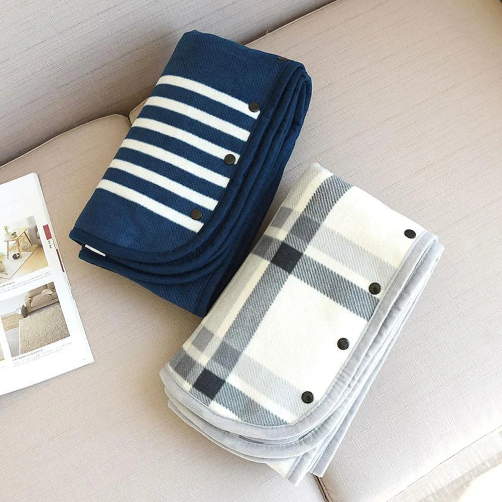 Wearable Plaid Fleece Throw Blanket with Button | Shawl Wrap
