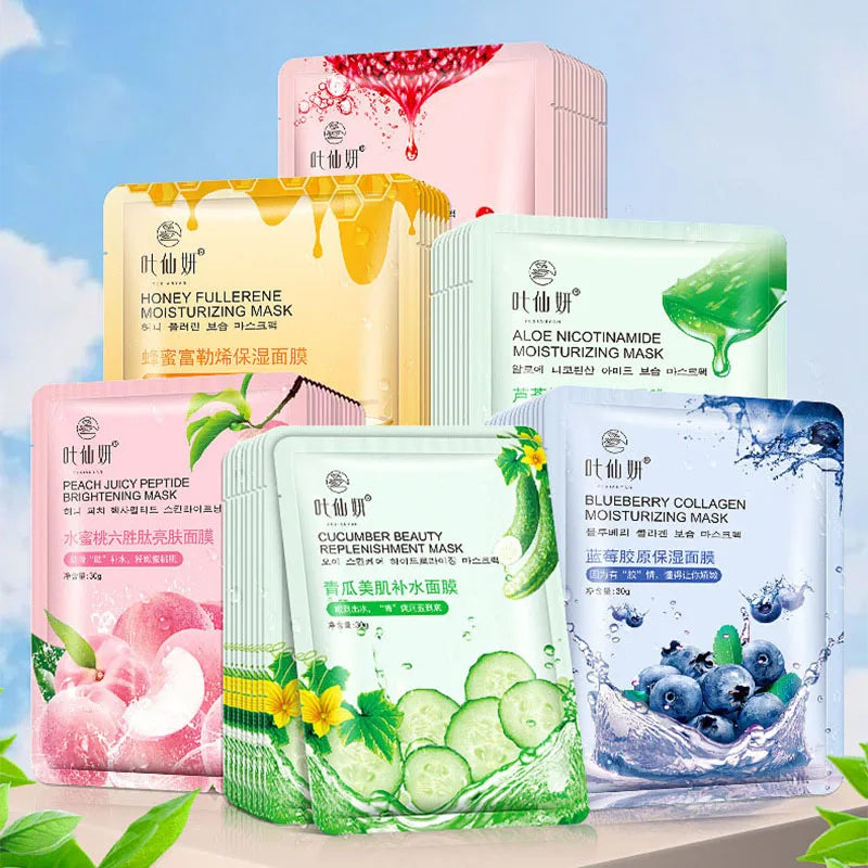 12-Pack Fruit Sheet Masks – Blueberry, Aloe, Cucumber & Peach
