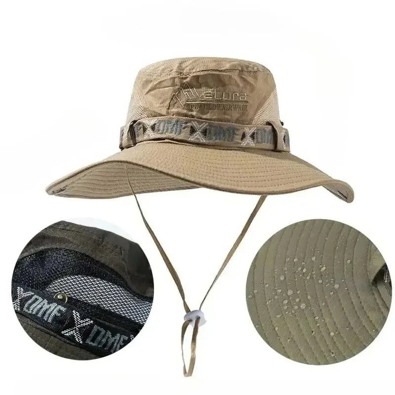 Men's Wide Brim Bucket Hat | UV Protection Mesh Safari Cap