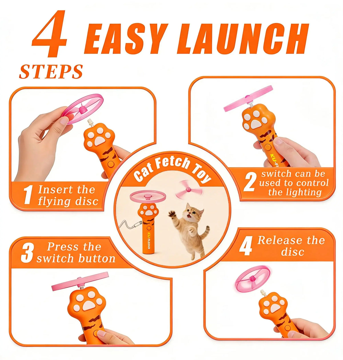 Rechargeable Cat Disc Launcher Toy – 10 Flying Discs