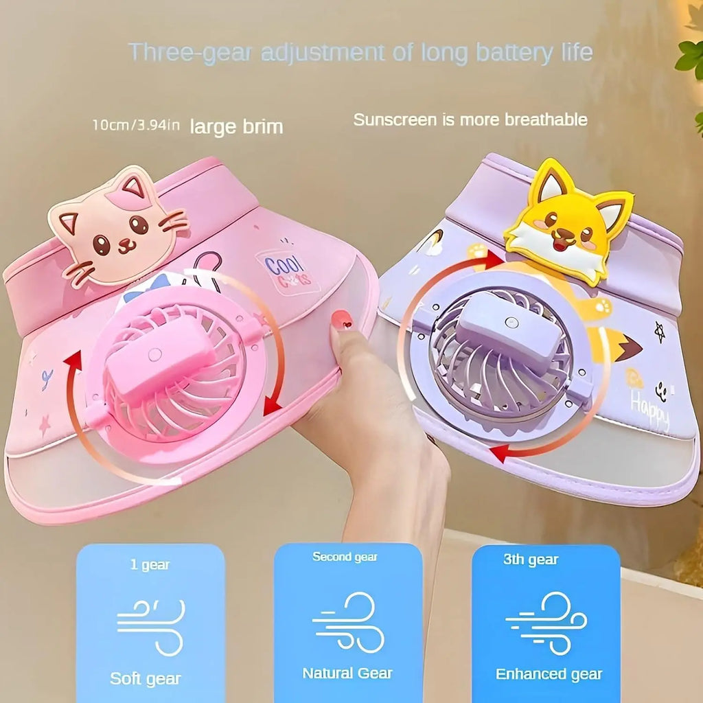 Kids Sun Visor Hat with Fan | 3-Speed USB Rechargeable UV Cap