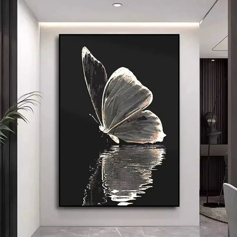 White Butterfly Hand-Painted Oil Painting on Canvas Wall Art