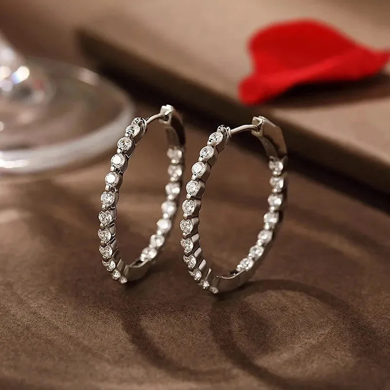 Huitan Silver Hoop Earrings – Cubic Zirconia Circle Jewelry