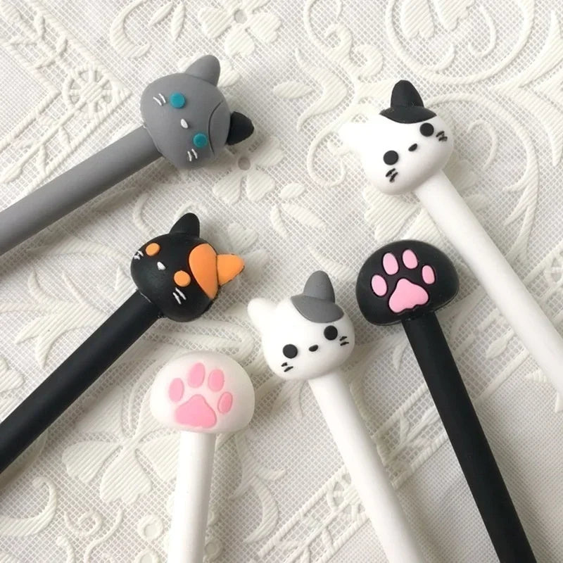 5-Pack Kawaii Cat Gel Pens 0.5mm Black Ink | Cute Writing Pens