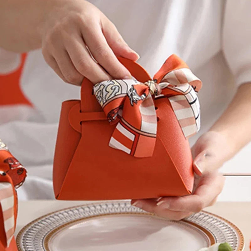 Leather Bags Bow Ribbon Packaging Bag Wedding Favour Distributions
