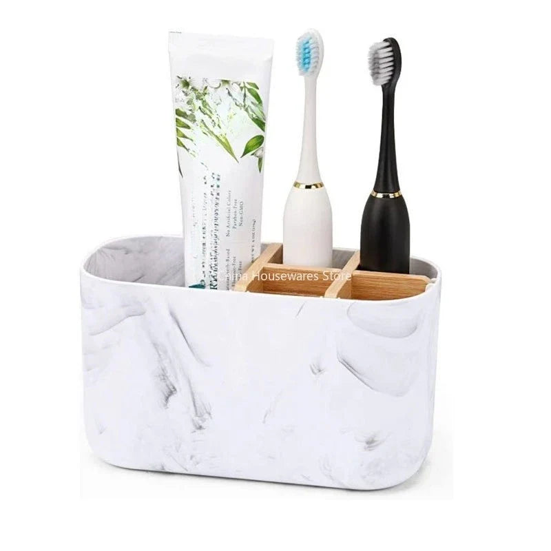 5-Slot Bamboo Toothbrush Holder | Bathroom Counter Organizer