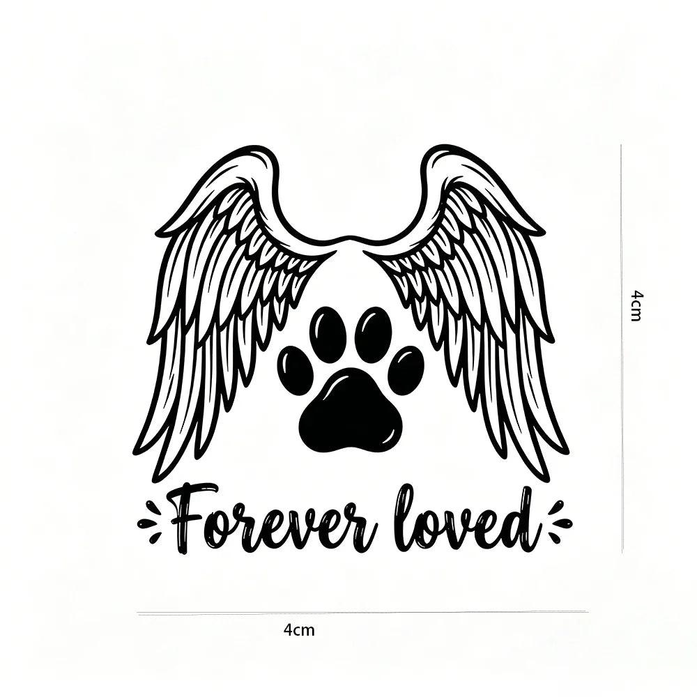 Pet Memorial UV Sticker "Forever Loved" Paw Angel Wings Decal