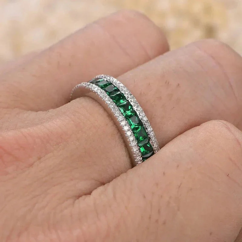 Huitan Green CZ Princess Square Ring for Women | Wedding Jewelry