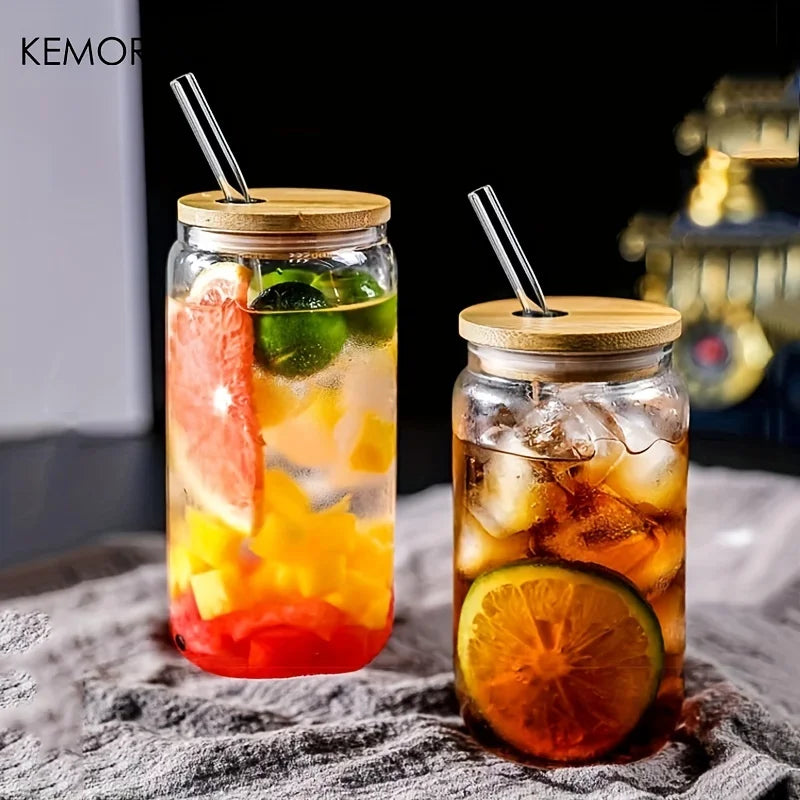 KEMORELA Glass Bubble Tea Cups with Lid & Straw – 1 or 4 Pack