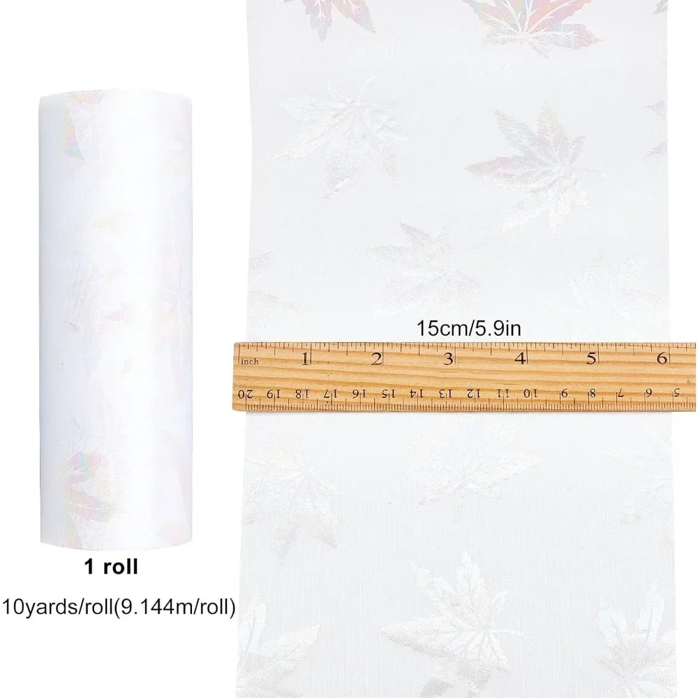 Maple Leaf Organza Tulle Ribbon Roll – 6" x 10 Yds, White