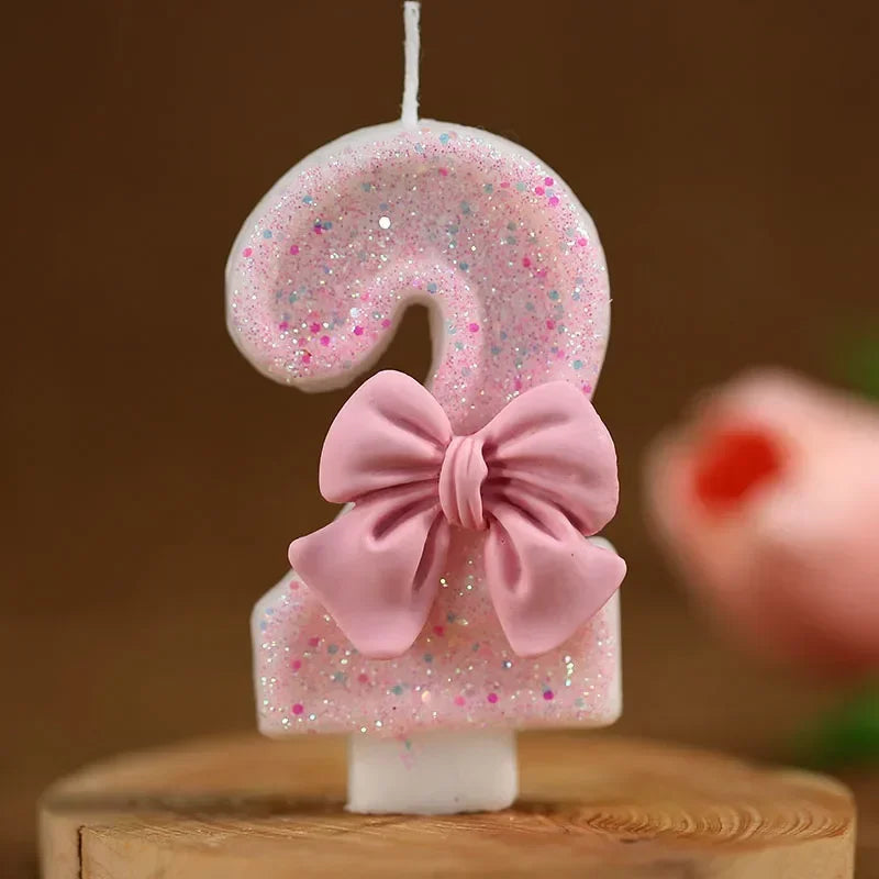 Cute Pink Bow 3D Number Cake Candles Birthday Party Decorations