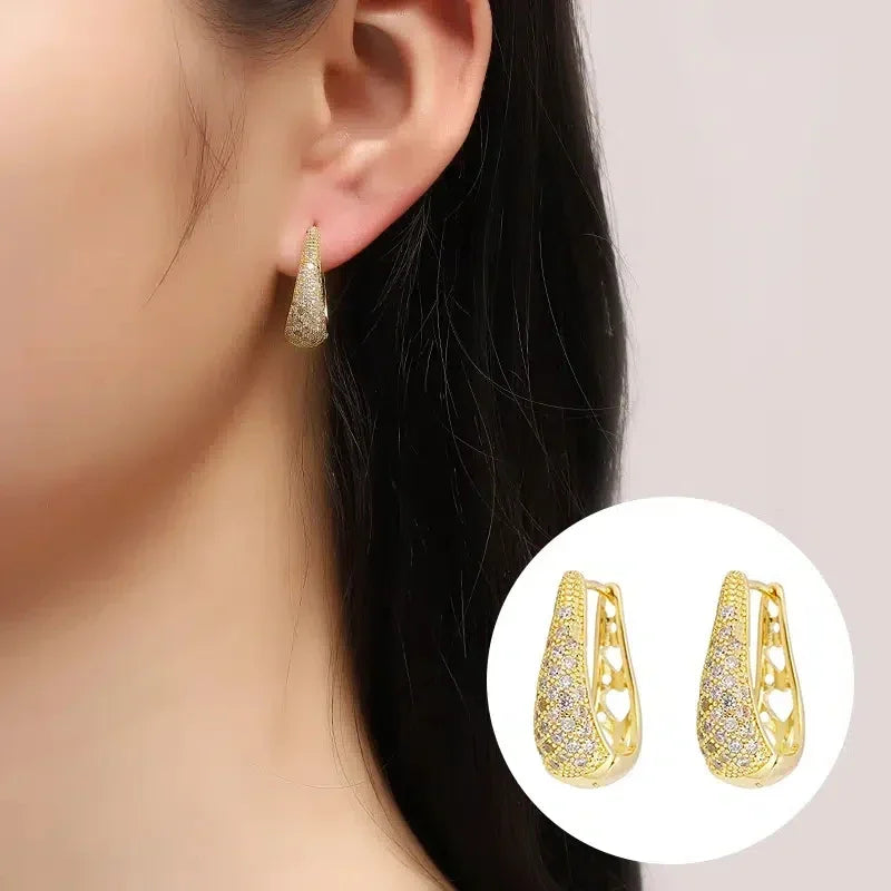 Huitan Hollow Waterdrop Hoop Earrings – CZ Wedding Jewelry
