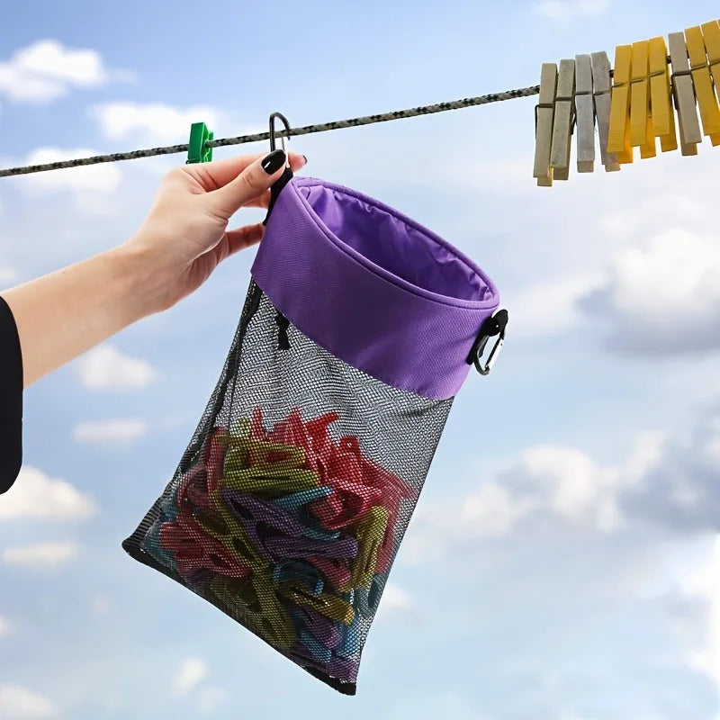 Hanging Mesh Clothes Peg Bag – Drawstring Storage Organizer