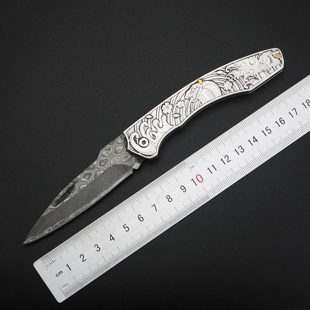 XUAN FENG Damascus Steel Folding Knife – 58-61 HRC Pocket EDC
