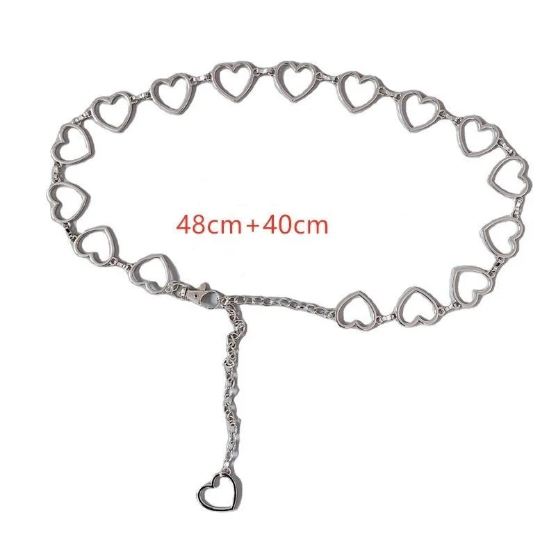 Women's Heart Shaped Metal Waist Chain Belt – Gold & Silver