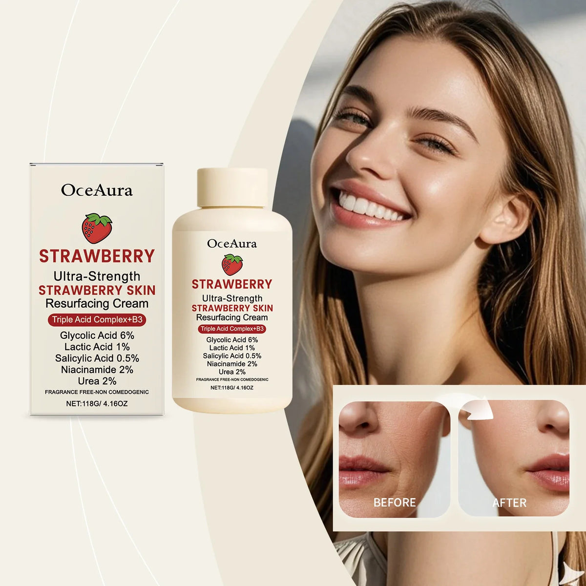 OceAura Strawberry Body Cream – Niacinamide & Salicylic Acid
