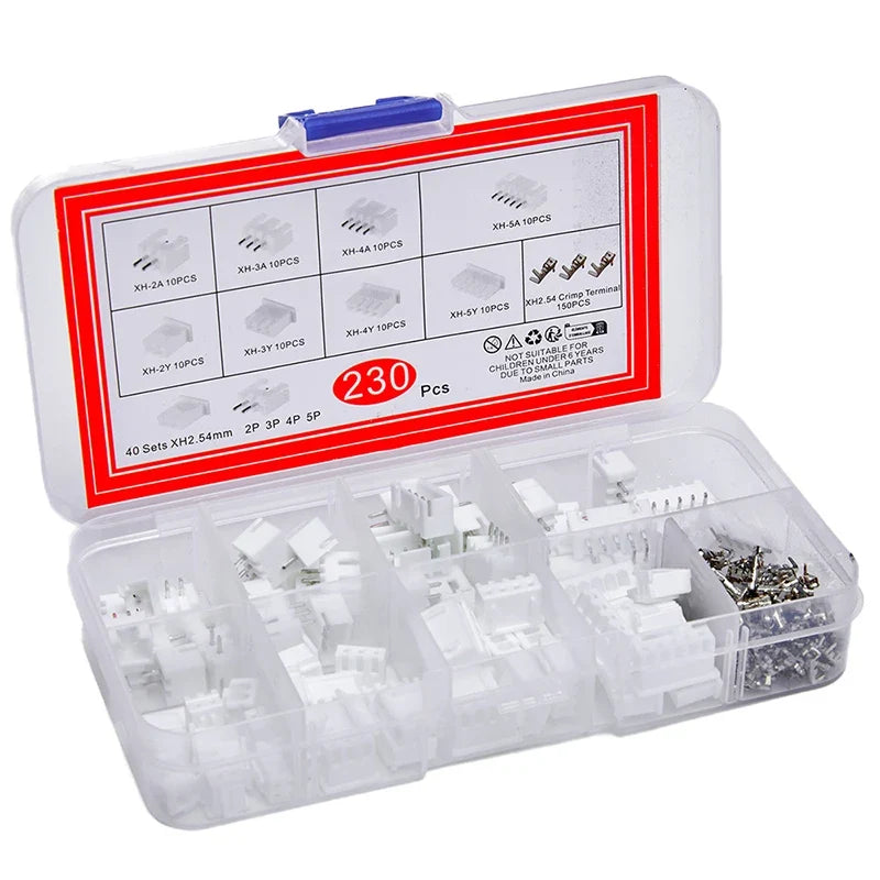 230Pcs JST Connector Kit XH2.54 PH2.0 2-5 Pin Terminal Set