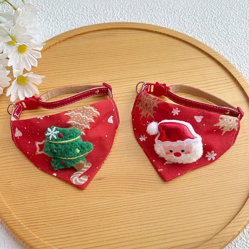 Christmas Pet Triangle Scarf Collar Cute Cat Accessories Dog Red Elk